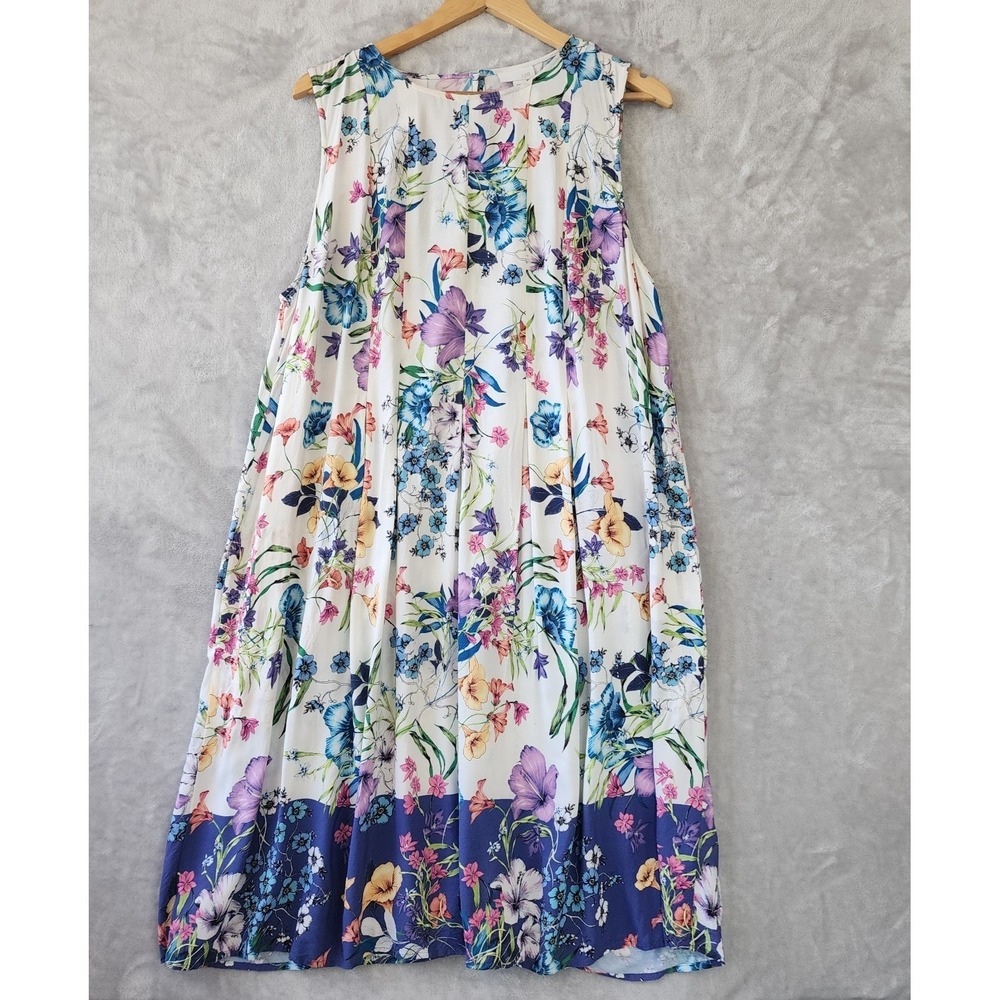 J. Jill Dress Womens Size XL Wildflower Print Pockets Pleated Flowy Swing Tank